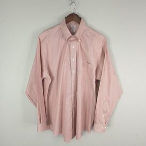 Brooks Brothers Shirt Mens Large 16.5 Red Check Traditional Fit Non Iron Cotton